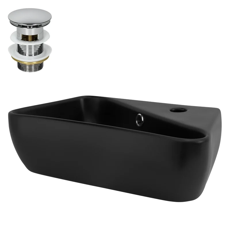 LuxeBath | Waschbecken Eckigform mit Überlauf 450x270x130 mm aus Keramik Waschplatz Handwaschbecken für das Badezimmer
