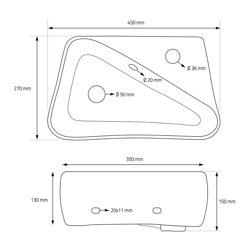 LuxeBath | Waschbecken Eckigform mit Überlauf 450x270x130 mm aus Keramik Waschplatz Handwaschbecken für das Badezimmer