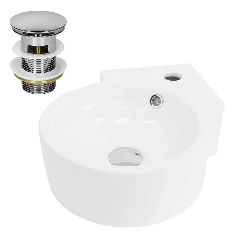 LuxeBath | Waschbecken Rundform mit Überlauf 450x360x130 mm aus Keramik Waschplatz Handwaschbecken für das Badezimmer