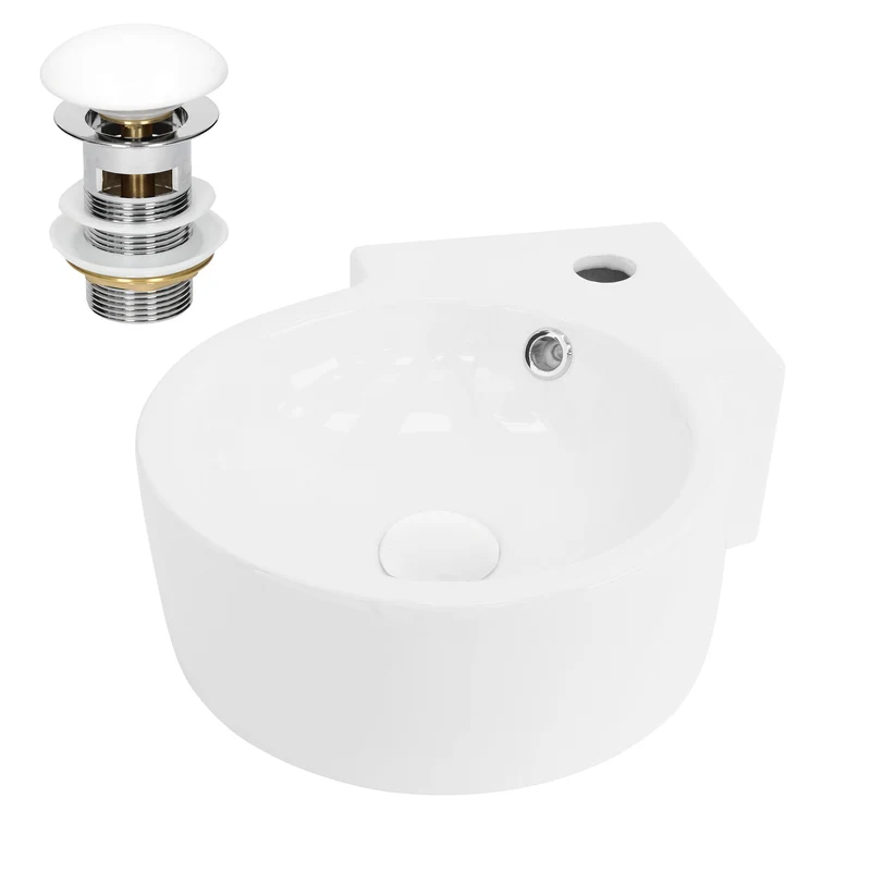 LuxeBath | Waschbecken Rundform mit Überlauf 450x360x130 mm aus Keramik Waschplatz Handwaschbecken für das Badezimmer