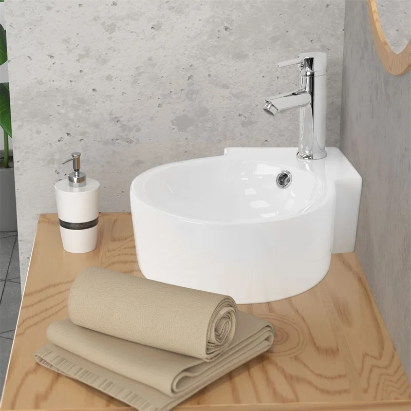 LuxeBath | Waschbecken Rundform mit Überlauf 450x360x130 mm aus Keramik Waschplatz Handwaschbecken für das Badezimmer