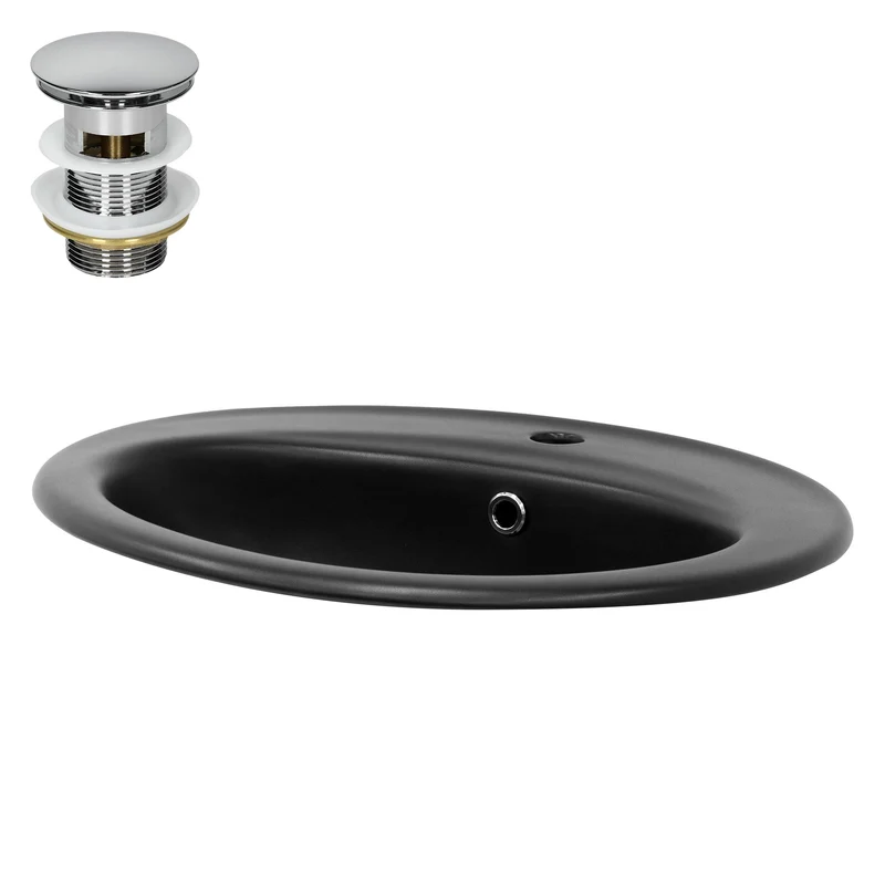 LuxeBath | Waschbecken Oval mit Überlauf 570x485x195 mm aus Keramik Waschplatz Handwaschbecken für das Badezimmer