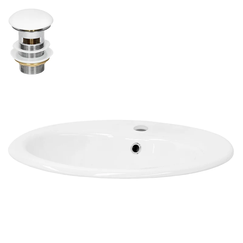 LuxeBath | Waschbecken Oval mit Überlauf 570x485x195 mm aus Keramik Waschplatz Handwaschbecken für das Badezimmer