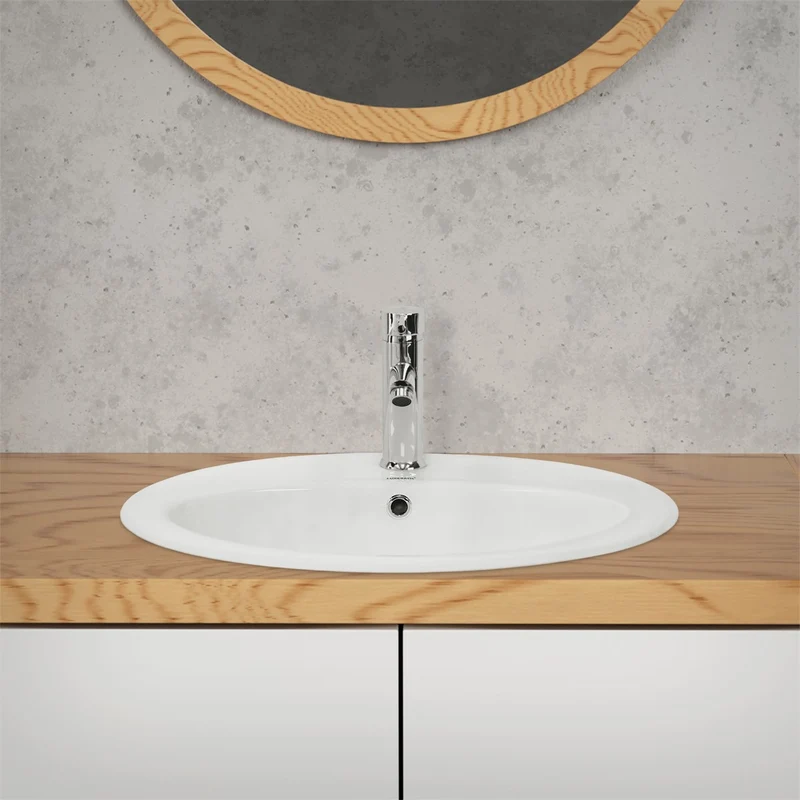 LuxeBath | Waschbecken Oval mit Überlauf 570x485x195 mm aus Keramik Waschplatz Handwaschbecken für das Badezimmer