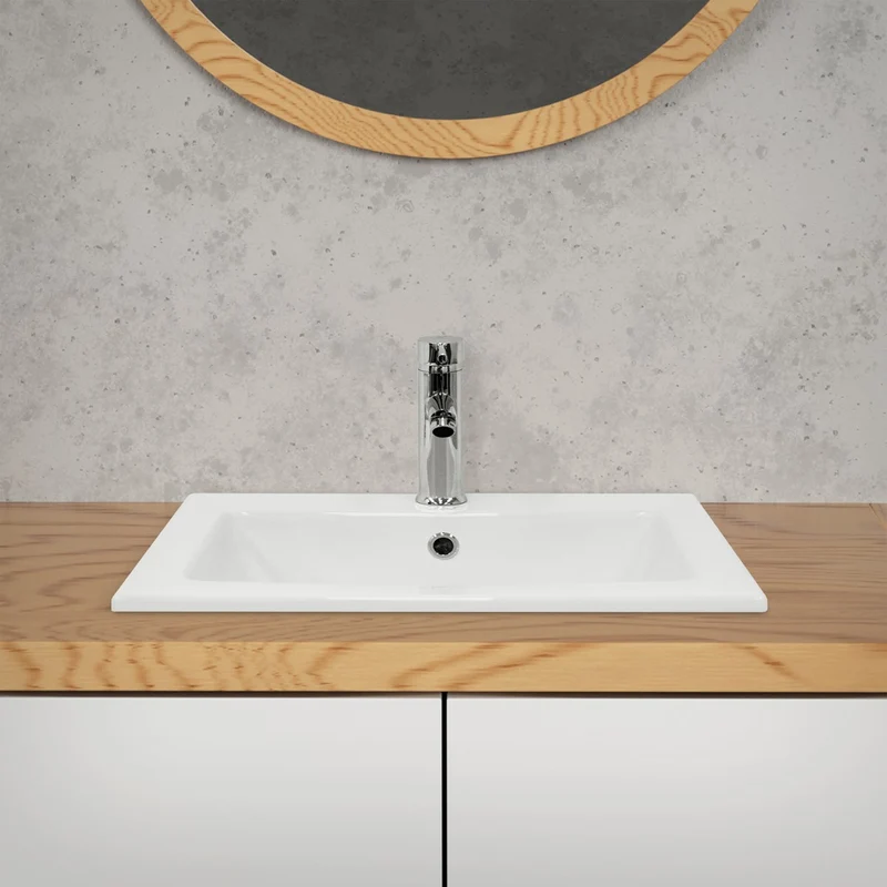 LuxeBath | Waschbecken Eckig mit Überlauf 525x450x210 mm aus Keramik Waschplatz Handwaschbecken für das Badezimmer