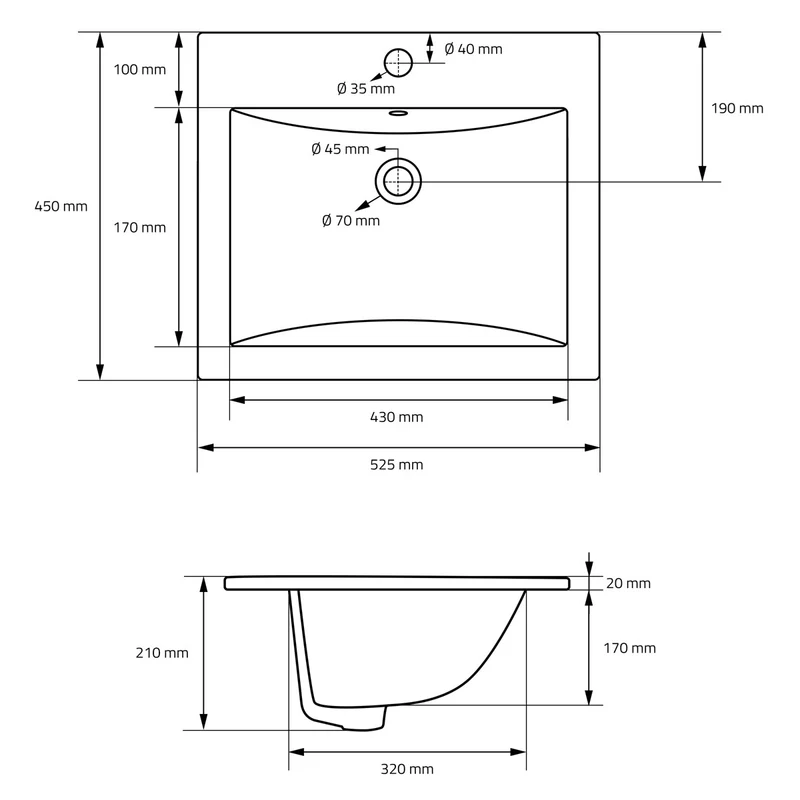 LuxeBath | Waschbecken Eckig mit Überlauf 525x450x210 mm aus Keramik Waschplatz Handwaschbecken für das Badezimmer
