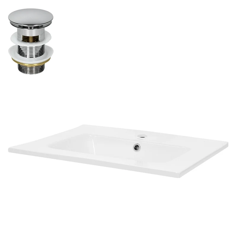 Waschbecken inkl. Ablaufgarnitur mit Überlauf 61x46x16,5 cm Weiß aus Keramik LuxeBath