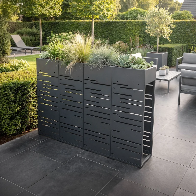 ML-DESIGN | Kaminholzregal Außen mit Pflanzkasten 30x30x111 cm Stahl verzinkt Anthrazit Brennholzregal Metall Holzstapelhilfe wetterfest Holzlager