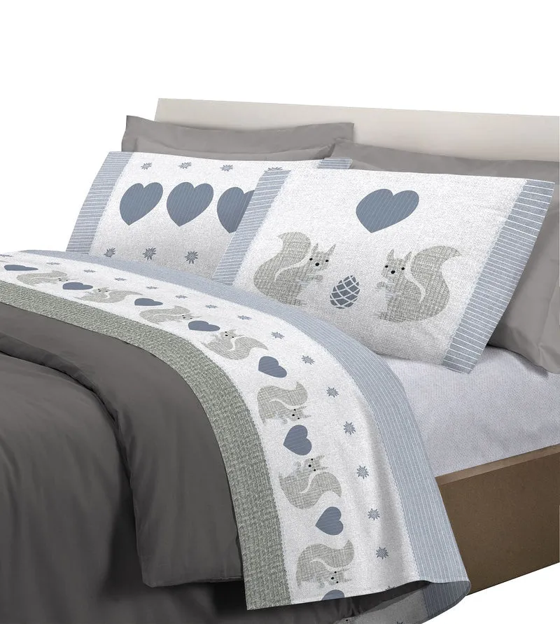 Completo letto lenzuola, parure, fantasia scoiattoli Il Gruppone