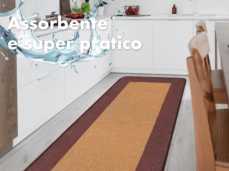 Tappeto Cucina Antiscivolo Assorbente Bordato Made in Italy Rosso