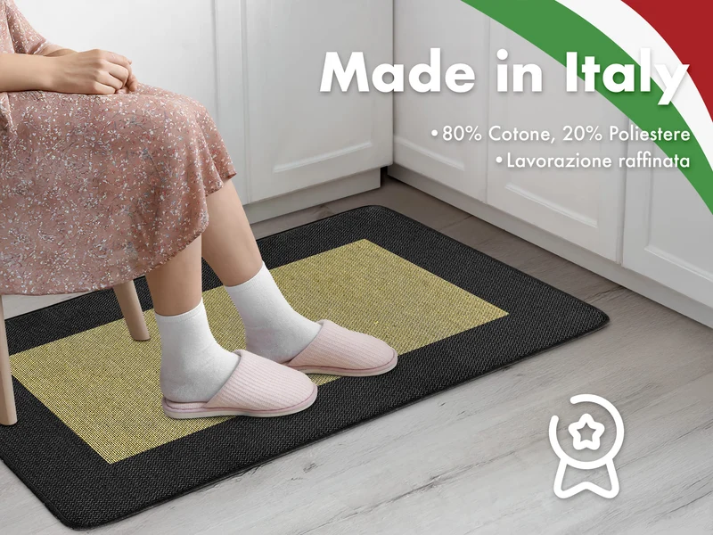 Tappeto Cucina Antiscivolo Assorbente Bordato Made in Italy Nero
