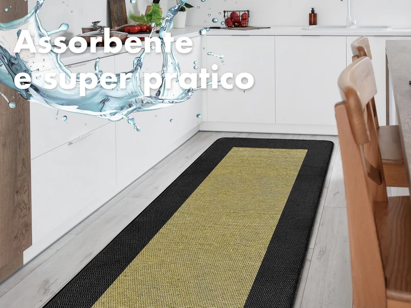Tappeto Cucina Antiscivolo Assorbente Bordato Made in Italy Nero