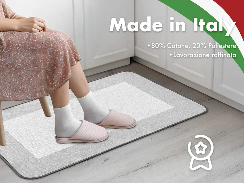 Tappeto Cucina Antiscivolo Assorbente Bordato Made in Italy Grigio