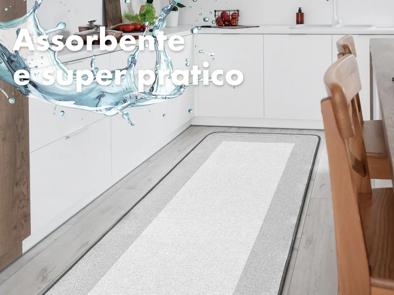 Tappeto Cucina Antiscivolo Assorbente Bordato Made in Italy Grigio