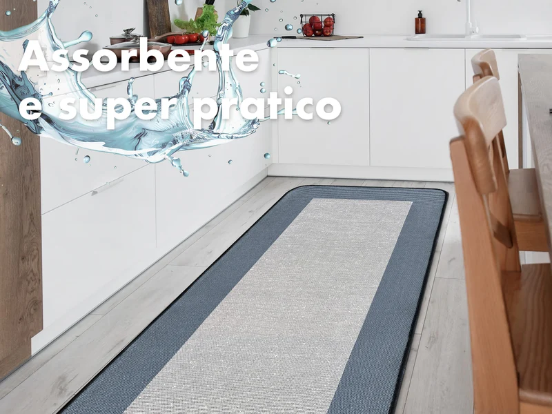 Tappeto Cucina Antiscivolo Assorbente Bordato Made in Italy Blu