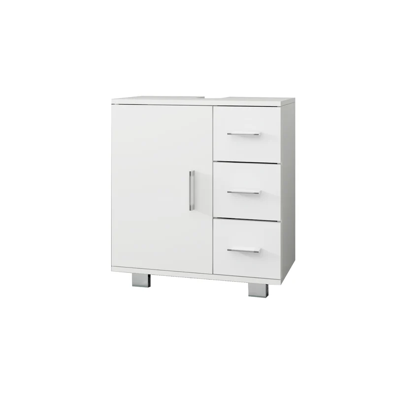 Waschbeckenunterschrank Badezimmerschrank 60x60,8x33 cm mit 1 Türen und 3 Schubladen Weiß ML-Design