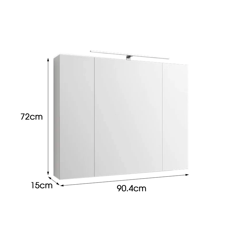 Spiegelschrank 3-Türig mit LED-Beleuchtung 90,4x72x15 cm Weiß ML-Design