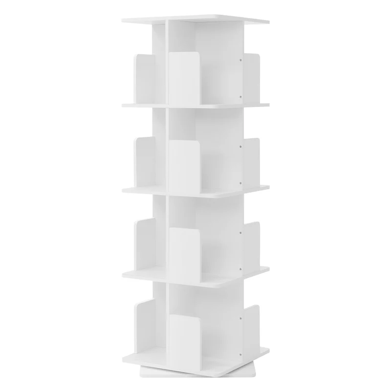 360° drehbares Bücherregal mit 4 Ebenen & 16 Fächern, Weiß, 40x124,5x40 cm, freistehend Standregal ML-Design