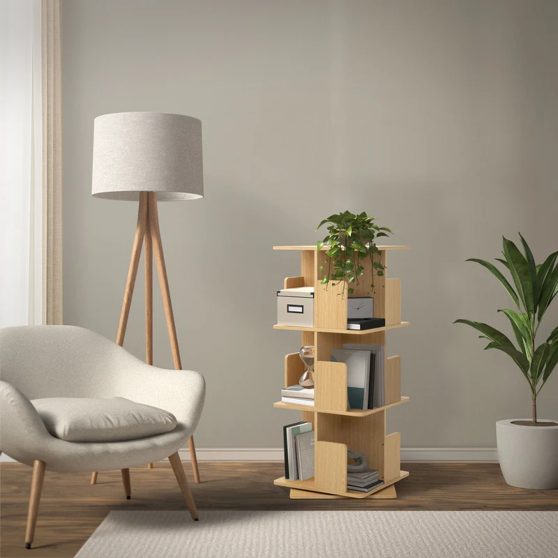360° drehbares Bücherregal mit 3 Ebenen & 12 Fächern, Beige, 40x94x40 cm, freistehend Standregal ML-Design