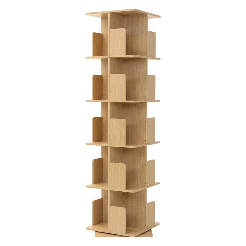 360° drehbares Bücherregal mit 5 Ebenen & 20 Fächern, Beige, 40x155x40 cm, freistehend Standregal ML-Design