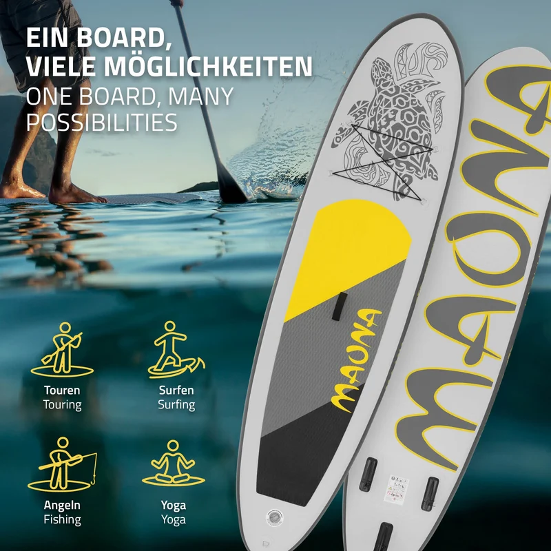 Stand Up Paddle aufblasbares SUP Board Maona 308x76x10 cm in Grau aus PVC inkl. Pumpe und Tragetasche
