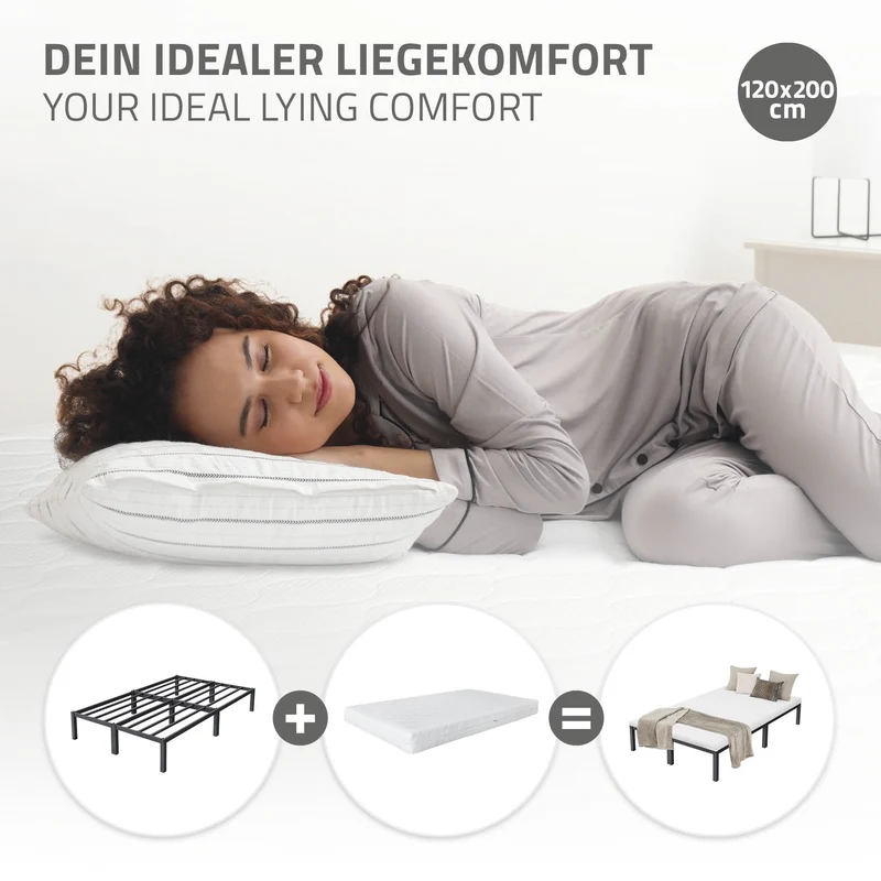 Bettgestell Doppelbett 120x200 cm aus Metall in Anthrazit mit Lattenrost ML-Design