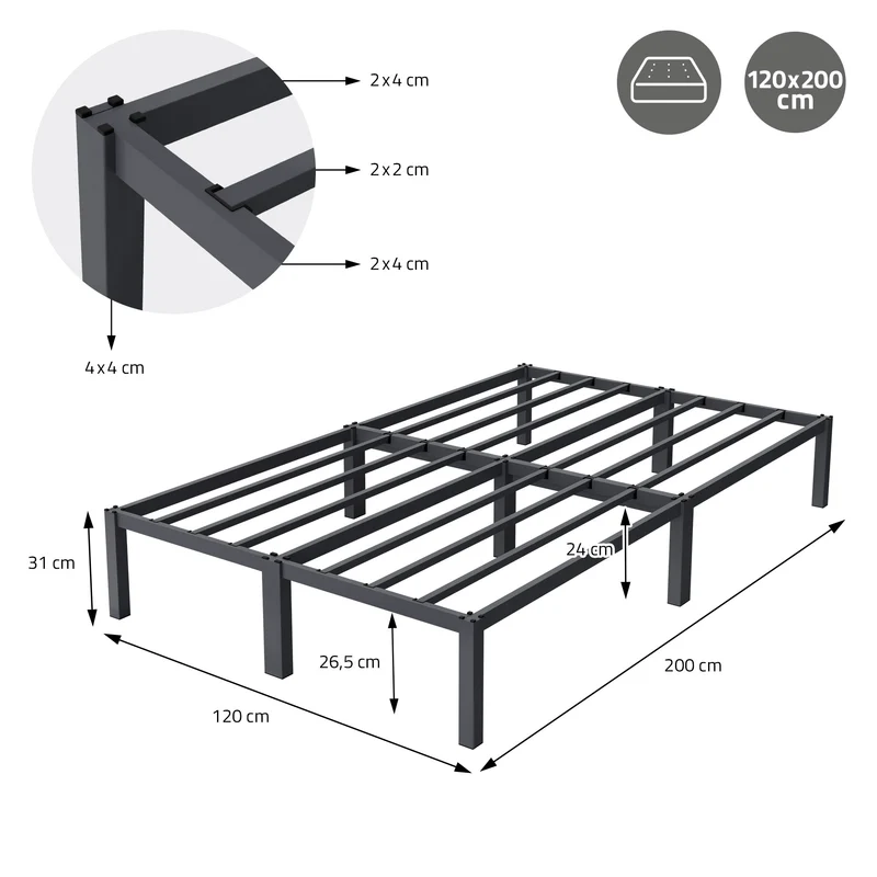 Bettgestell Doppelbett 120x200 cm aus Metall in Anthrazit mit Lattenrost ML-Design