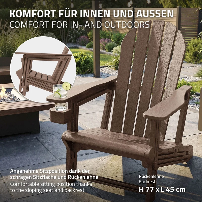 B-Ware Gartenstuhl Adirondack Stuhl Sonnenstuhl wetterfest aus HDPE Kunststoff bis 180 kg Braun Gartensessel ML-Design