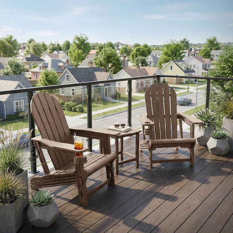 B-Ware Gartenstuhl Adirondack Stuhl Sonnenstuhl wetterfest aus HDPE Kunststoff bis 180 kg Braun Gartensessel ML-Design