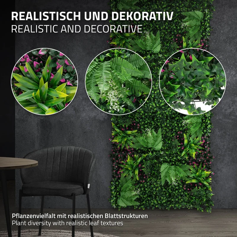 ECD Germany | Künstliche Pflanzenwand Jungle Fern 4er Set 50x50 cm Grün Kunstpflanzen Wandpaneele Indoor OutdoorBlumenwand Sichtschutz Wandpflanzen