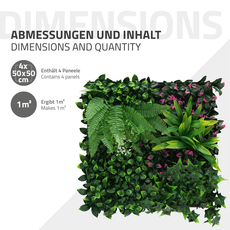 ECD Germany | Künstliche Pflanzenwand Jungle Fern 4er Set 50x50 cm Grün Kunstpflanzen Wandpaneele Indoor OutdoorBlumenwand Sichtschutz Wandpflanzen