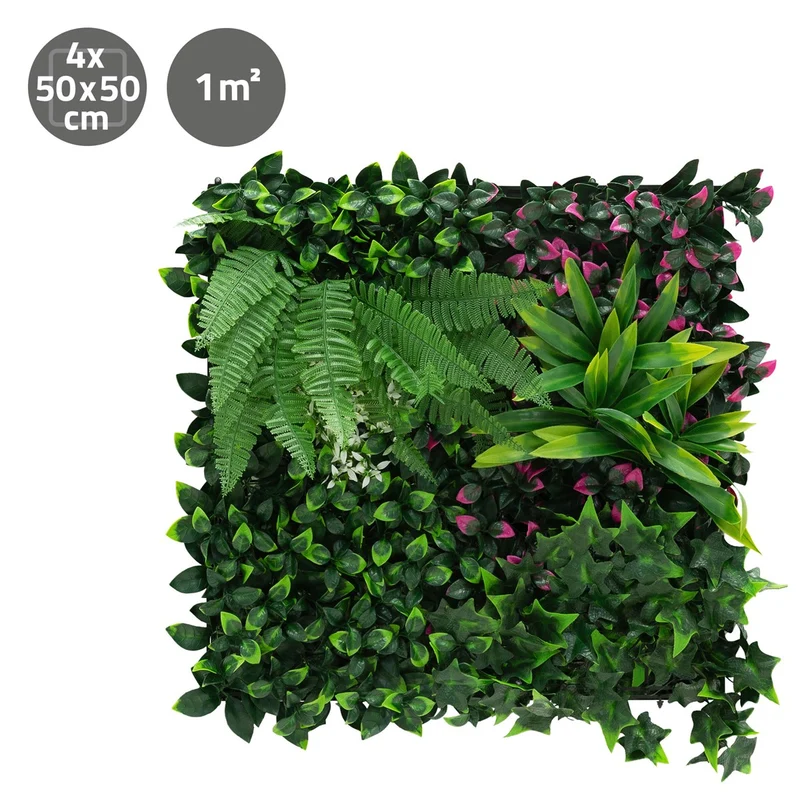ECD Germany | Künstliche Pflanzenwand Jungle Fern 4er Set 50x50 cm Grün Kunstpflanzen Wandpaneele Indoor OutdoorBlumenwand Sichtschutz Wandpflanzen