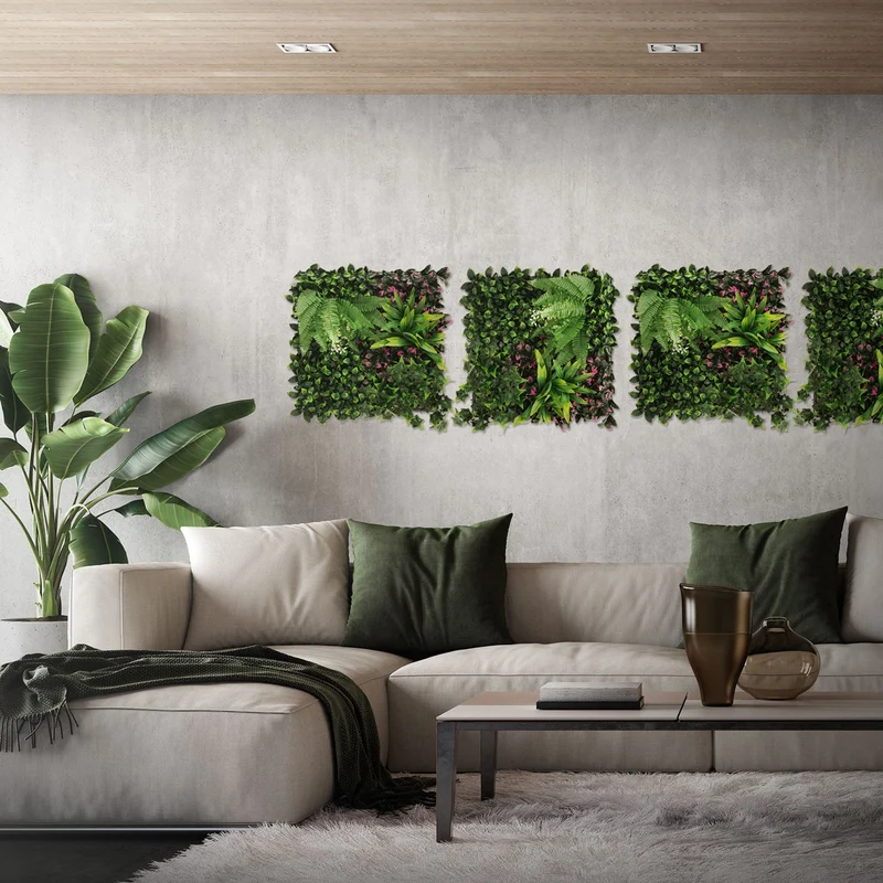ECD Germany | Künstliche Pflanzenwand Jungle Fern 4er Set 50x50 cm Grün Kunstpflanzen Wandpaneele Indoor OutdoorBlumenwand Sichtschutz Wandpflanzen