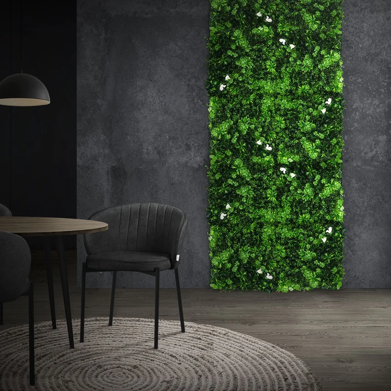 ECD Germany | Künstliche Pflanzenwand White Jasmine 4er Set 50x50 cm Grün Kunstpflanzen Wandpaneele Indoor Outdoor Blumenwand Sichtschutz Wandpflanzen
