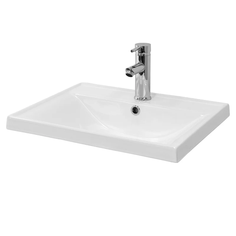 Waschbecken inkl. Ablaufgarnitur Silber mit Überlauf 51x41,5x15,5 cm Weiß aus Keramik LuxeBath
