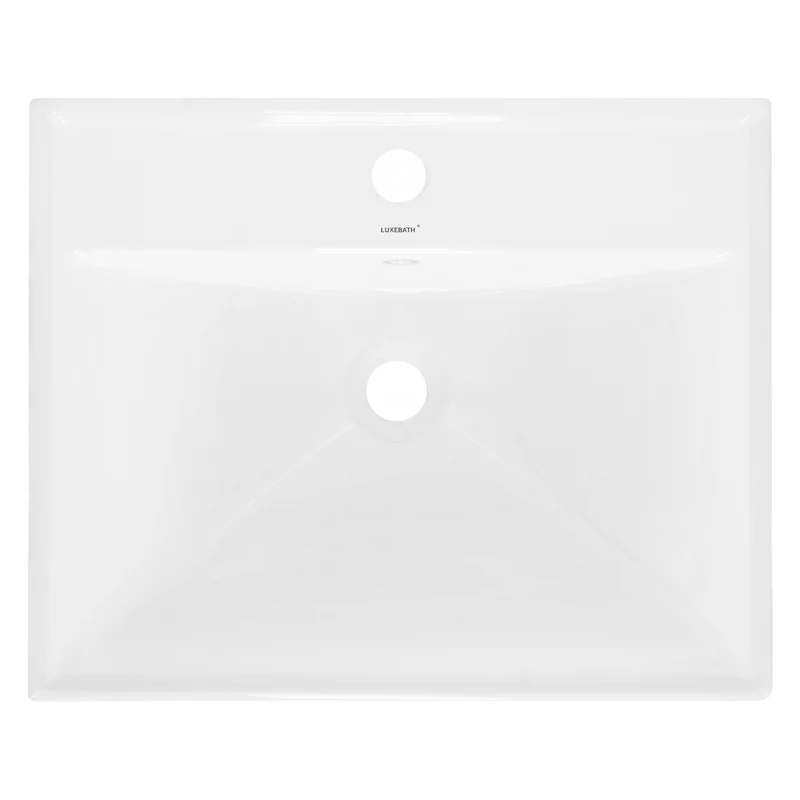 Waschbecken inkl. Ablaufgarnitur Silber mit Überlauf 51x41,5x15,5 cm Weiß aus Keramik LuxeBath