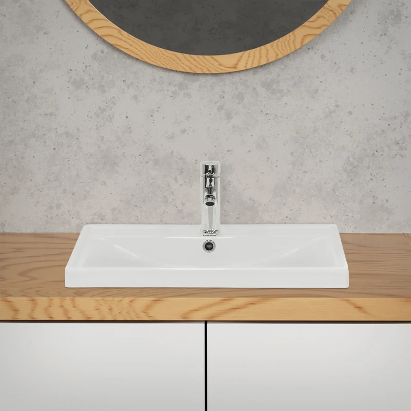 Waschbecken Eckig mit Überlauf 51x41,5x15,5 cm Weiß aus Keramik LuxeBath