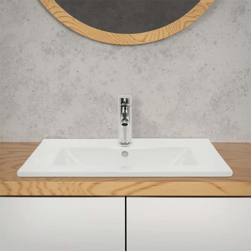 LuxeBath | Waschbecken Rechteckig mit Überlauf aus Keramik Waschplatz Handwaschbecken für das Badezimmer