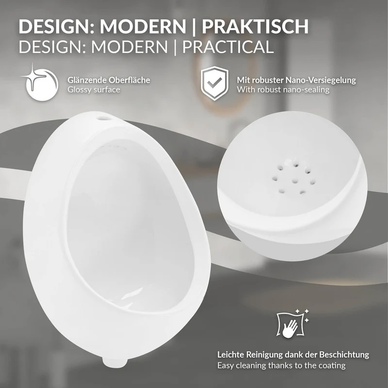 LuxeBath | Urinal Pissoir oval aus Keramik mit Zulauf von Oben/Hinten Spülrand geschlossen