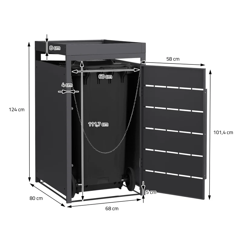 Mülltonnenbox mit Pflanzdach 1er bis 240 Liter 68x80x124 cm aus Stahl in Anthrazit ML-Design