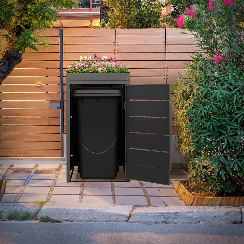 Mülltonnenbox mit Pflanzdach 1er bis 240 Liter 68x80x124 cm aus Stahl in Anthrazit ML-Design