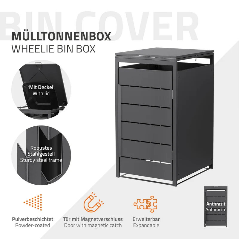 Mülltonnenbox 1er bis 240 Liter 68x80x120 cm aus Stahl in Anthrazit ML-Design
