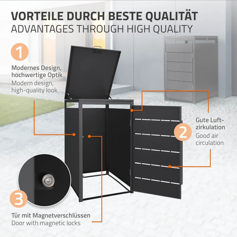 Mülltonnenbox 1er bis 240 Liter 68x80x120 cm aus Stahl in Anthrazit ML-Design