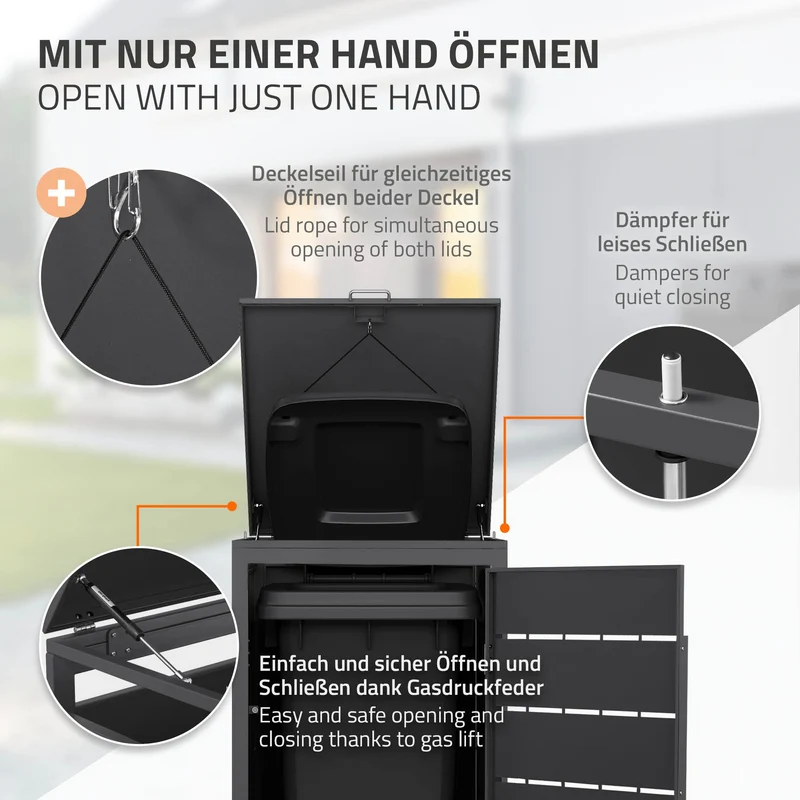 Mülltonnenbox 1er bis 240 Liter 68x80x120 cm aus Stahl in Anthrazit ML-Design