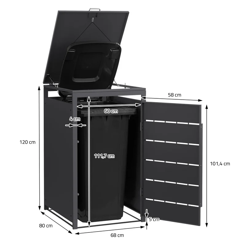 Mülltonnenbox 1er bis 240 Liter 68x80x120 cm aus Stahl in Anthrazit ML-Design