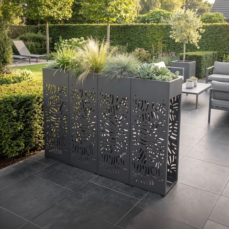 ML-DESIGN | Kaminholzregal Innen Außen mit Pflanzkasten 30x111 cm Stahl verzinkt Anthrazit Brennholzregal Metall Holzstapelhilfe wetterfest Holzlager