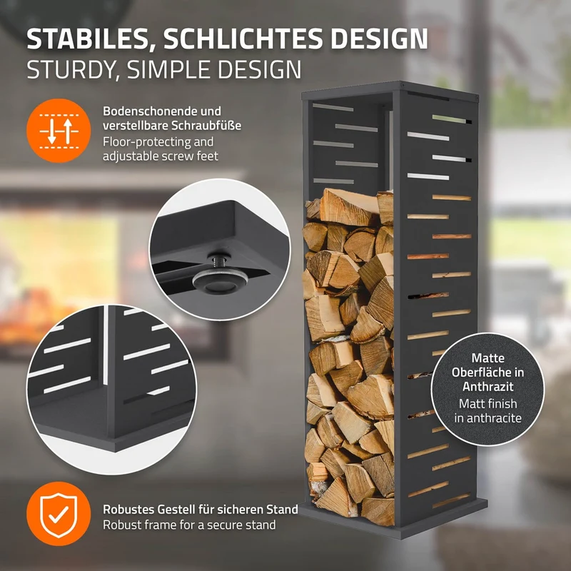ML-DESIGN | Kaminholzregal Innen Außen 37,5x37,5x112 cm Stahl verzinkt Anthrazit Brennholzregal Metall Holzstapelhilfe wetterfest Säulen-Holzlager