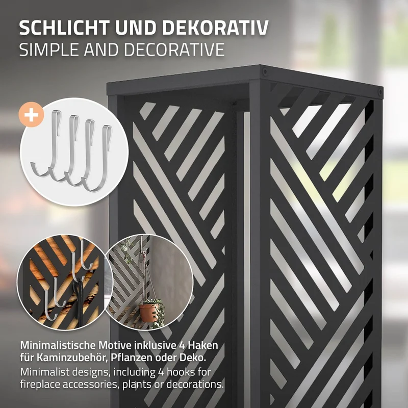 ML-DESIGN | Kaminholzregal Innen Außen 37,5x37,5x112 cm Stahl verzinkt Anthrazit Brennholzregal Metall Holzstapelhilfe wetterfest Säulen-Holzlager