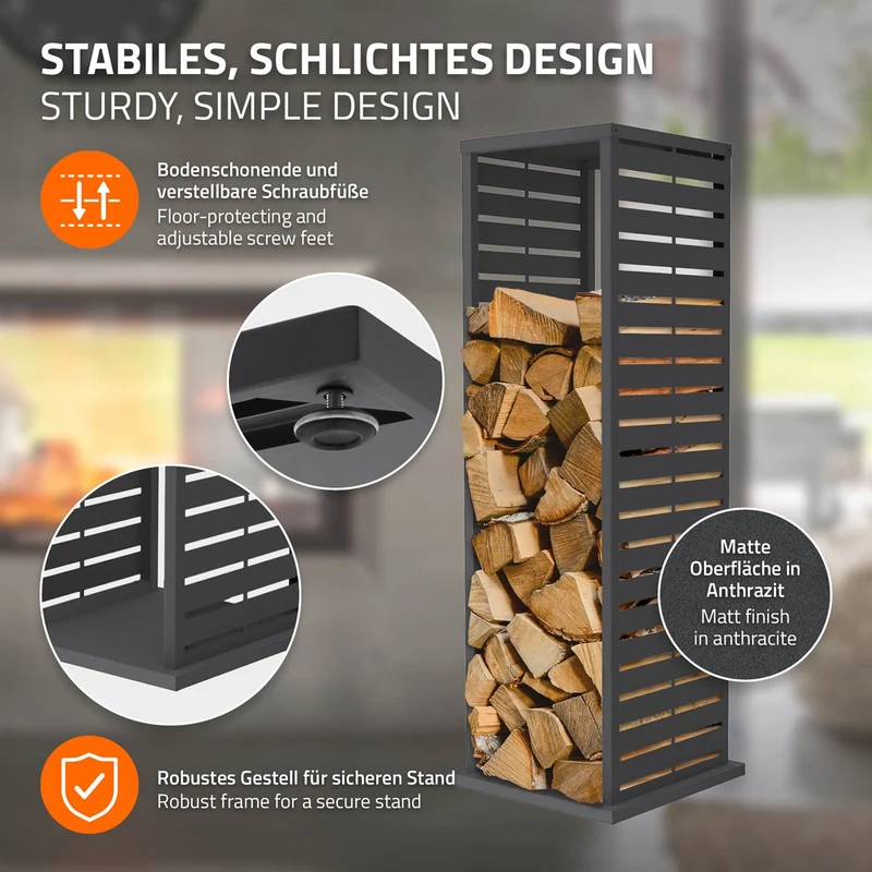 ML-DESIGN | Kaminholzregal Innen Außen 37,5x37,5x112 cm Stahl verzinkt Anthrazit Brennholzregal Metall Holzstapelhilfe wetterfest Säulen-Holzlager