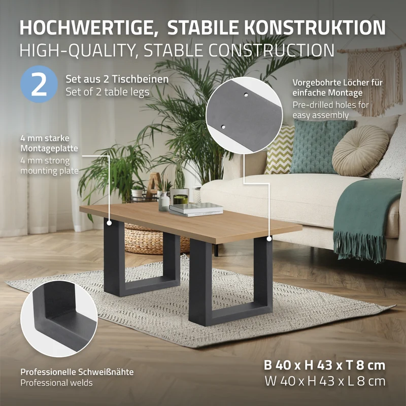 2x Tischbeine Bankkufen aus Vierkantprofilen 40x43 cm Anthrazit pulverbeschichtete Stahl